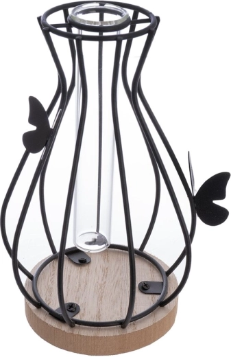 Vase en bois et métal avec motif papillon noir