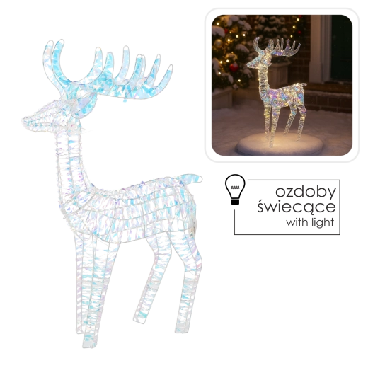 Renne LED de Noël de 105 cm avec finition irisée