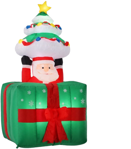 Motif iconique du Père Noël et du sapin dans un cadeau
