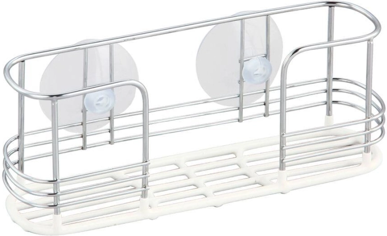 Porte-ustensiles de cuisine avec ventouses, chrome et vinyle, 20 × 5 × 8 cm