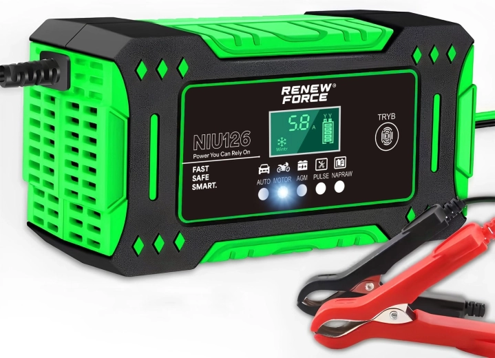 Chargeur microprocesseur pour batteries auto Renew Force 12 V 6 A avec LCD et fonction de réparation