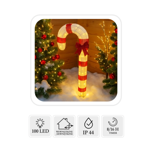 Canne de sucre LED de Noël 1,2 m, 100 LED, blanc chaud, pour intérieur et extérieur