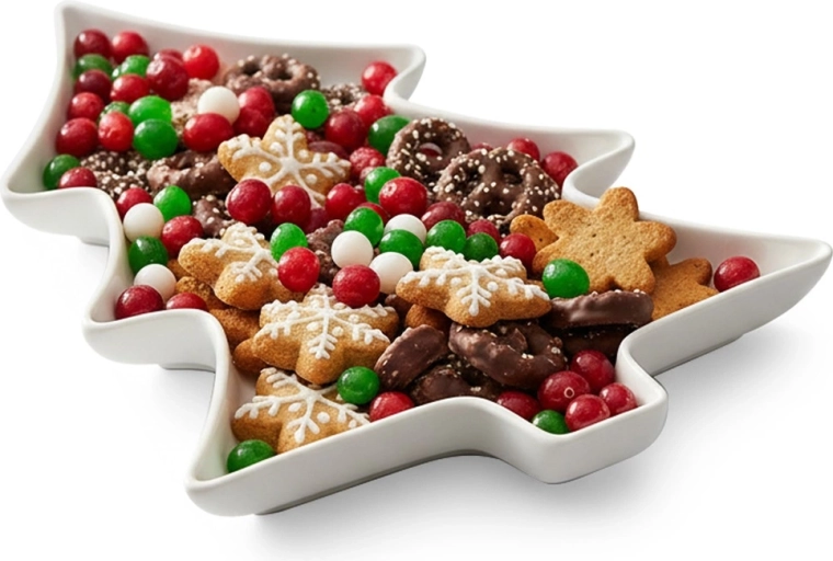 Assiette de service en porcelaine en forme de sapin de Noël 35 × 26 × 3 cm, blanche