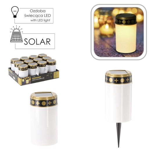 Bougie LED solaire pour tombe avec effet flamme 2-en-1, blanc chaud