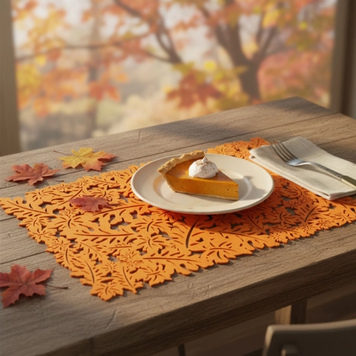 Set de table en feutre automnal avec motif de feuilles, orange