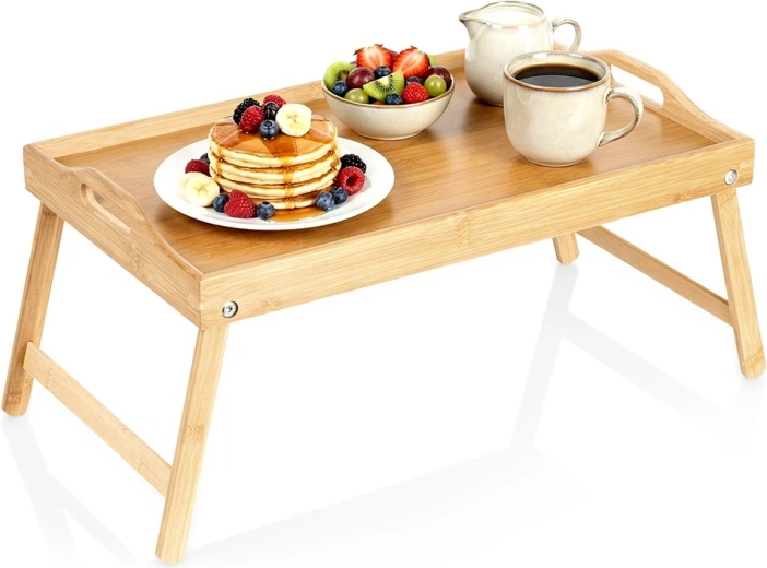 table de petit-déjeuner pliable en bambou 2-en-1 50 × 30 × 24,5 cm