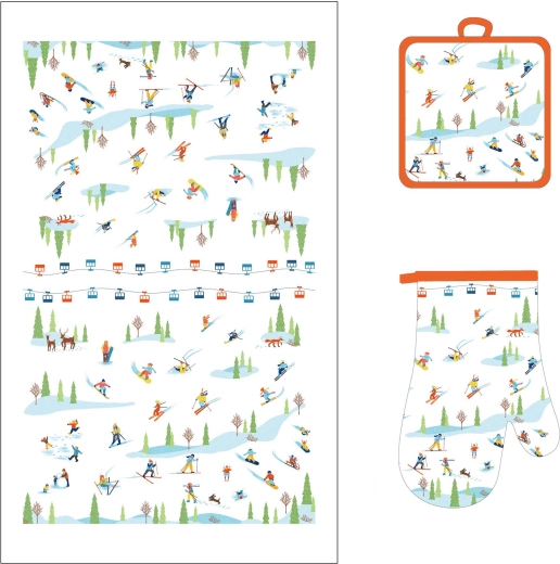 Set de cuisine avec motif de skieurs