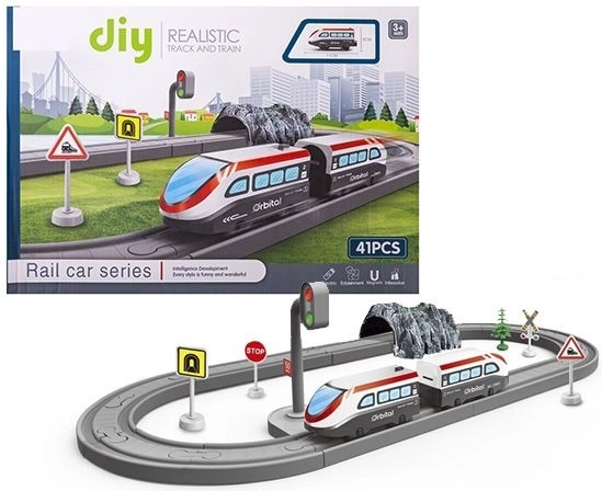 Circuit de train pour enfants avec wagons, set de 41 pièces