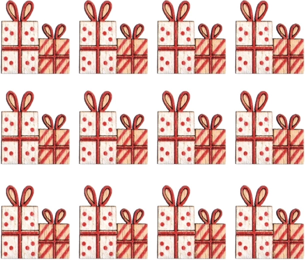 Décorations en bois autocollantes en forme de cadeau 3 cm (12 pcs)