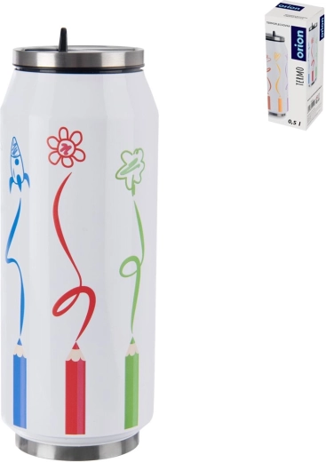 Mug isotherme en forme de canette avec motif de crayons de couleur, 500 ml