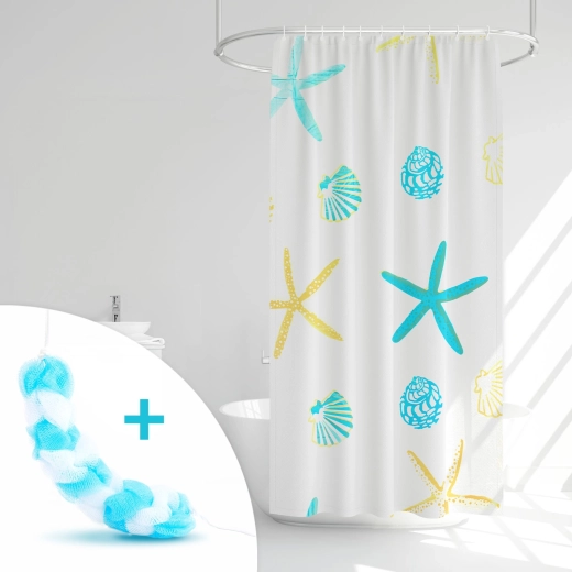 Rideau de douche avec éponge de bain, 180 × 180 cm - 1 pièce