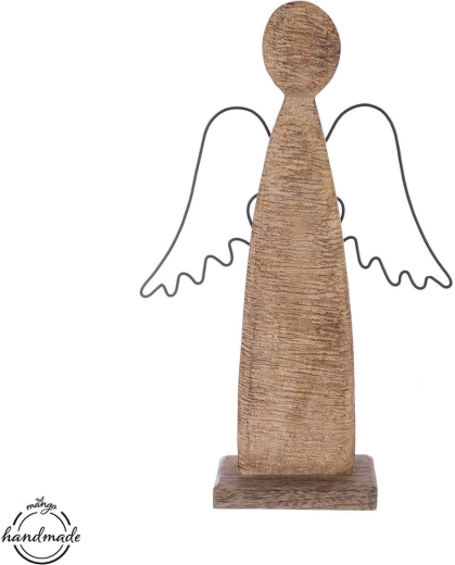 Décoration Ange en bois de manguier avec ailes en métal 31 cm