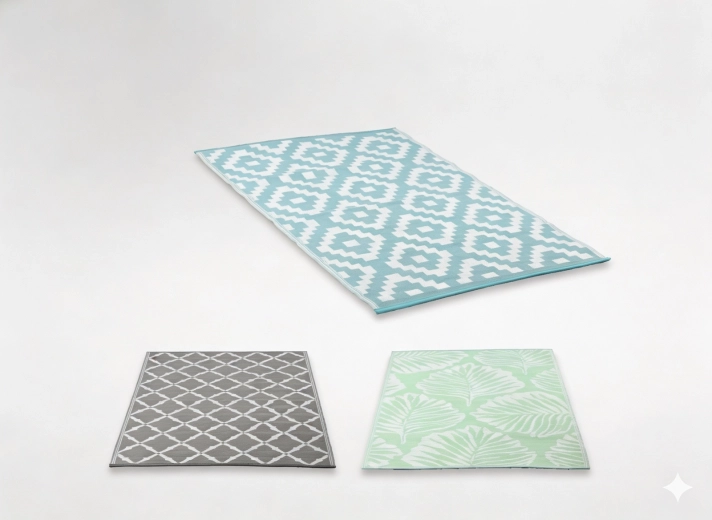 Tapis d’extérieur plat pour terrasse 120 × 180 cm, motifs assortis