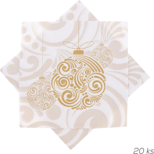 Serviettes en papier boule de Noël dorée 33 × 33 cm, 20 pcs
