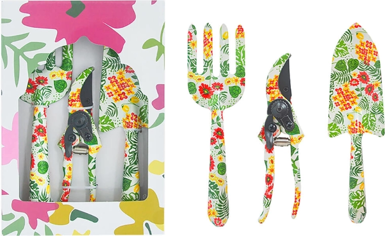 Ensemble d’outils de jardin 3 pièces avec décor floral