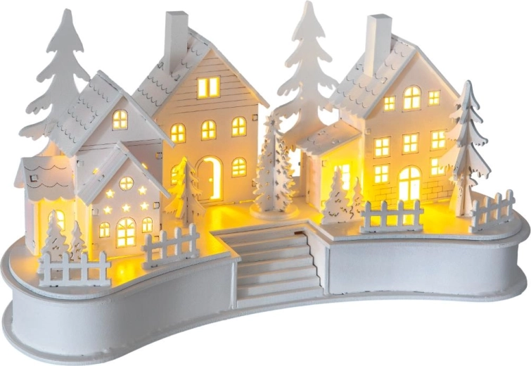 Village de Noël Retlux en bois blanc avec 6 LED