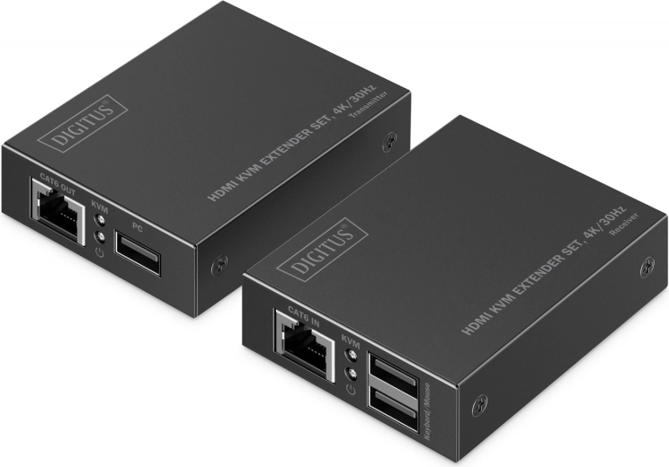 Extendeur HDMI via câble réseau CAT6 4K/30 Hz avec KVM USB 1.1 et contrôle IR (kit émetteur + récepteur)