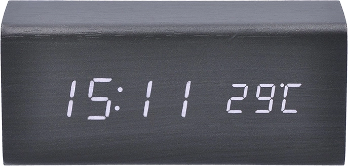 Horloge LED Solight avec réveil et thermomètre, finition bois noir