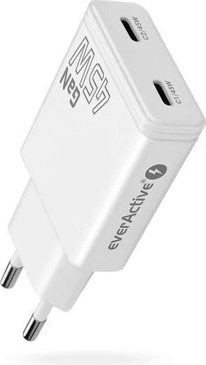Chargeur secteur GaN super slim EverActive 45 W avec 2× USB‑C (SC-465Q)