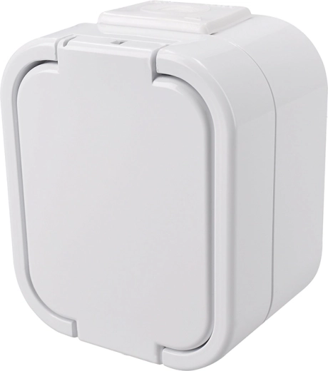 Prise Solight pour locaux humides avec couvercle, blanche