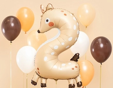 Ballon d’anniversaire en aluminium chiffre 2 avec motif faon