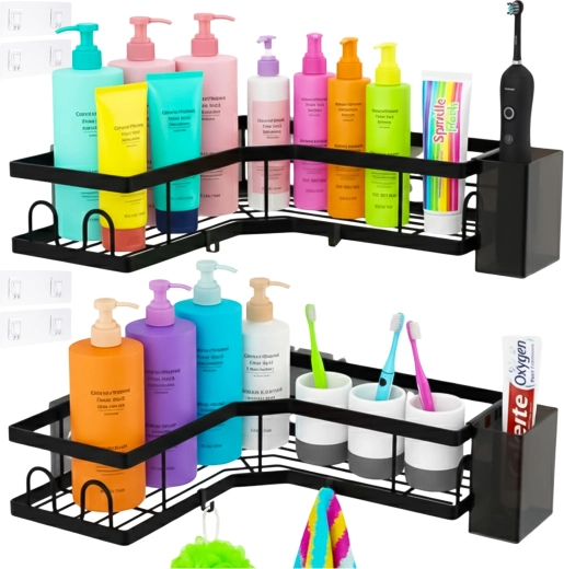Étagère de salle de bain d’angle Ruhhy pour douche sans perçage, noir loft – set de 2 pièces