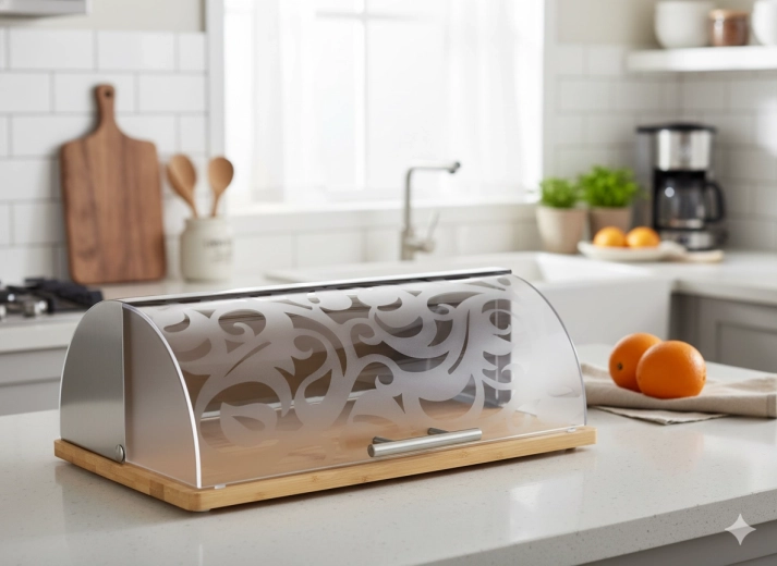 Boîte à pain en bambou avec couvercle acrylique Canella 39 × 28,5 × 15 cm