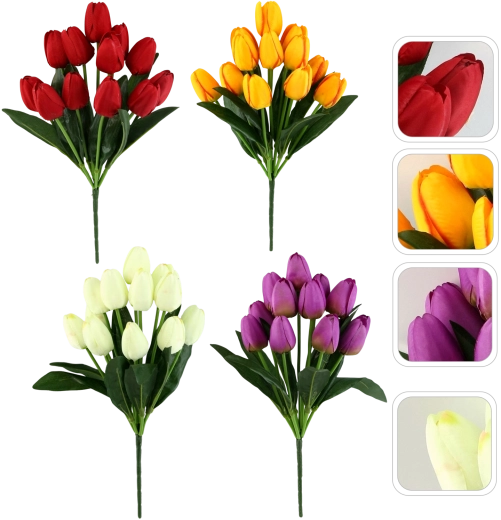 Bouquet artificiel de 12 tulipes, mélange de couleurs, 43 cm