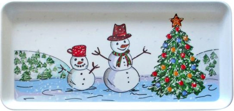 Plateau de service avec bonhomme de neige 35 × 16,5 cm