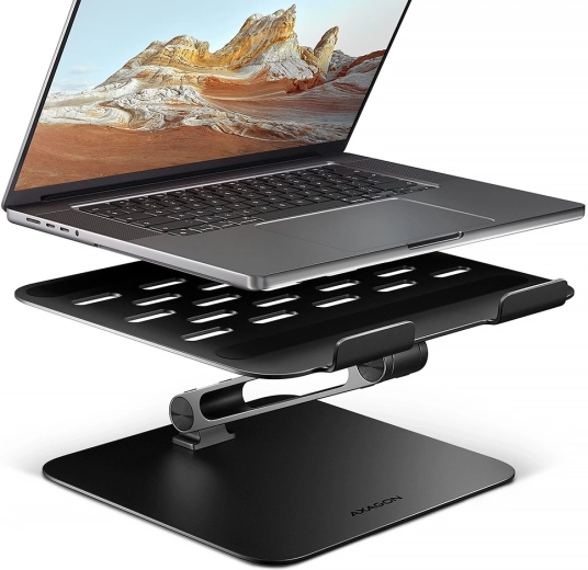 Support en aluminium pour ordinateur portable AXAGON 10–17,3" à inclinaison réglable, noir