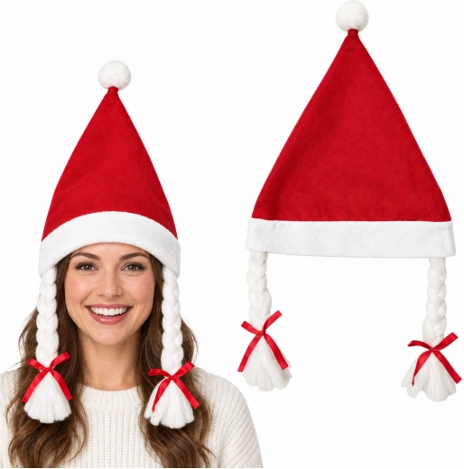 Bonnet de Noël de Madame Santa avec nattes - 1 pièce