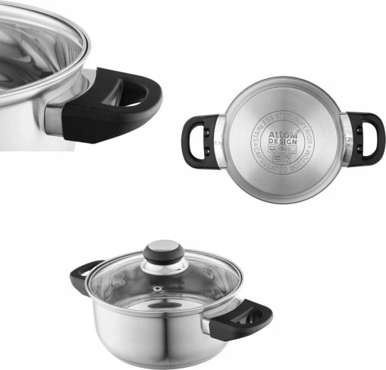 Altom Design Emilio casserole en acier inoxydable noire 1,9 l avec couvercle 18 cm