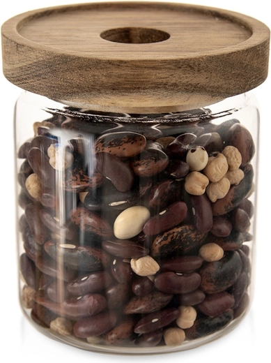 Bocal en verre pour aliments avec couvercle en bois et joint 730 ml