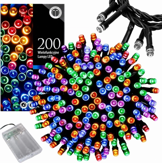 Guirlande lumineuse LED de Noël de 20 m, 200 LED RGB multicolores - 1 pièce