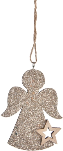Ange suspendu en bois beige 7 × 9 cm