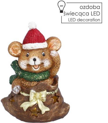 Figurine de Noël représentant un hamster avec un sac et éclairage LED