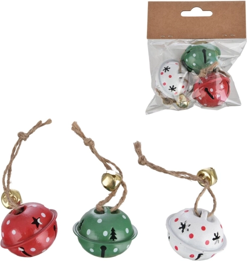 Petites clochettes métalliques à suspendre avec décor à pois, 3 pcs