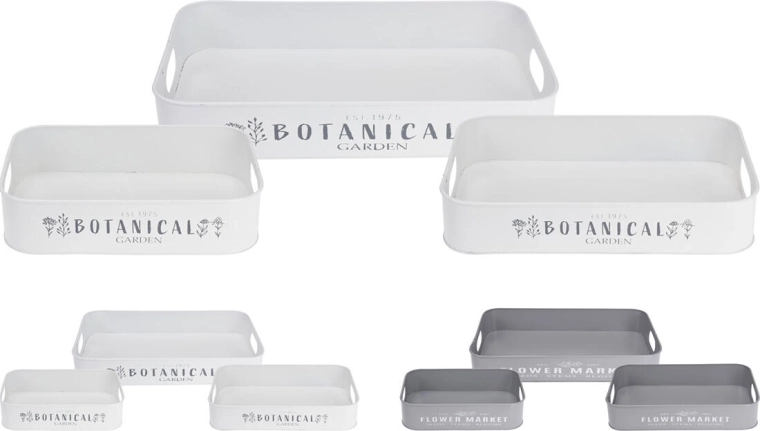 Plateaux rectangulaires en métal à motif de jardin, lot de 3 pièces