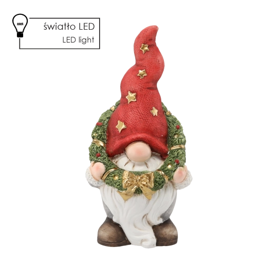 Figurine de Noël représentant un lutin avec une couronne et des LED