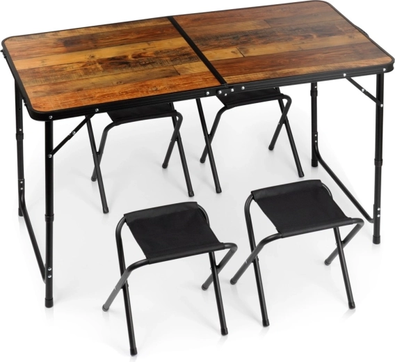 Table de camping pliante Vilde avec 4 tabourets 3-en-1 120 × 60 cm