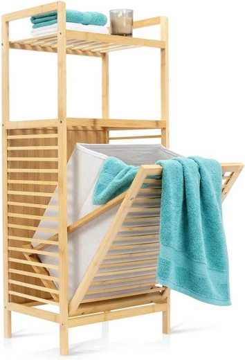 Étagère de salle de bains en bambou avec panier à linge Vilde 40 × 30 × 95 cm