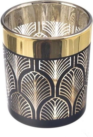 Bougeoir en verre noir et or 7 × 7 × 8 cm