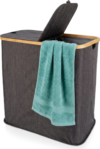 Panier à linge pliable à deux compartiments gris 90 l