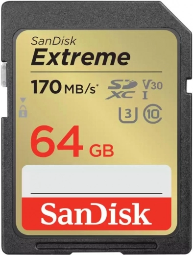 Carte mémoire SANDISK EXTREME SDXC 64 Go 170/80 Mo/s UHS-I U3 (SDSDXV2-064G-GNCIN)