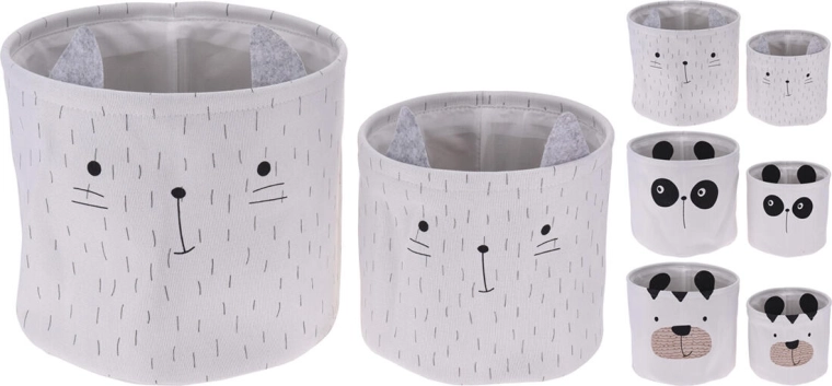 Paniers de rangement pour enfants avec motifs d’animaux, lot de 2, polyester, blanc