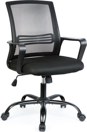 Chaise de bureau pivotante noire avec accoudoirs fixes