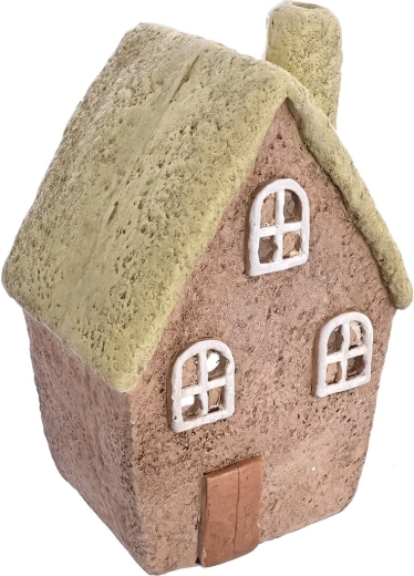 Photophore en céramique en forme de maisonnette beige-vert 31 cm