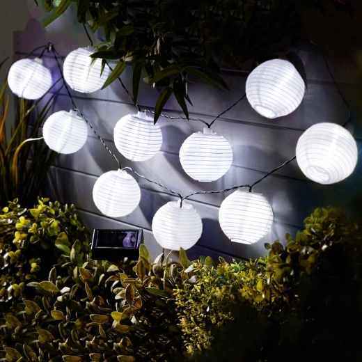 Guirlande solaire avec lampions blancs et LED blanc froid, 2,5 m