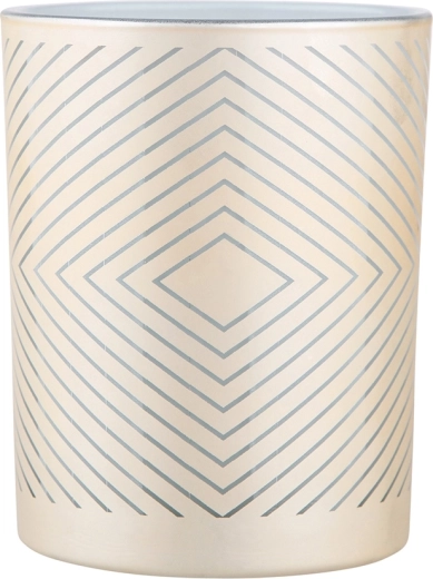 Bougeoir en verre beige et blanc avec décor géométrique 10 × 12,5 cm