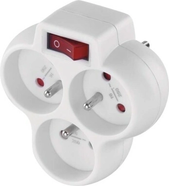 EMOS prise multiple avec trois prises rondes et interrupteur, blanche